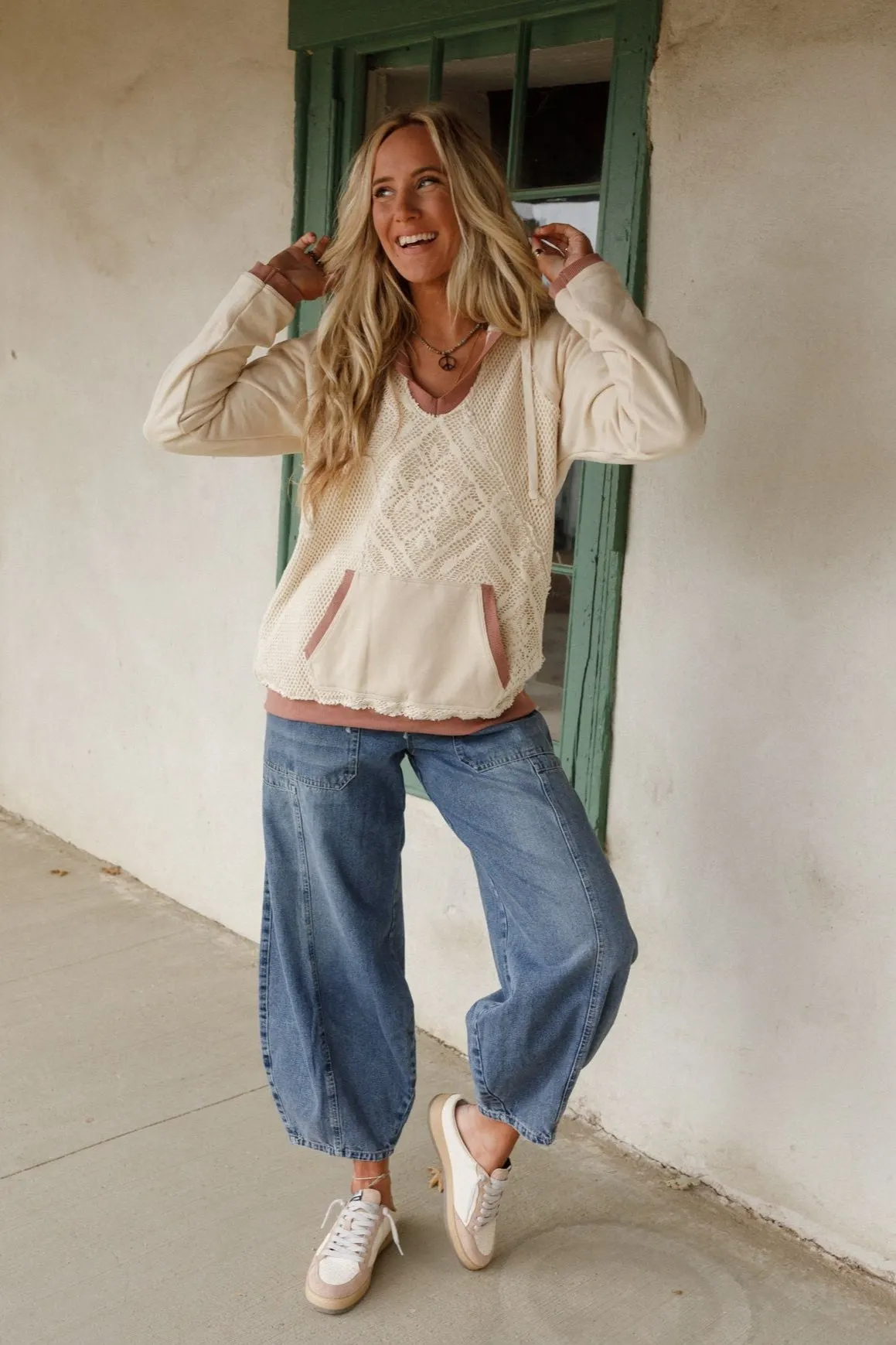 Lennon Crochet Hooded Top - Ecru