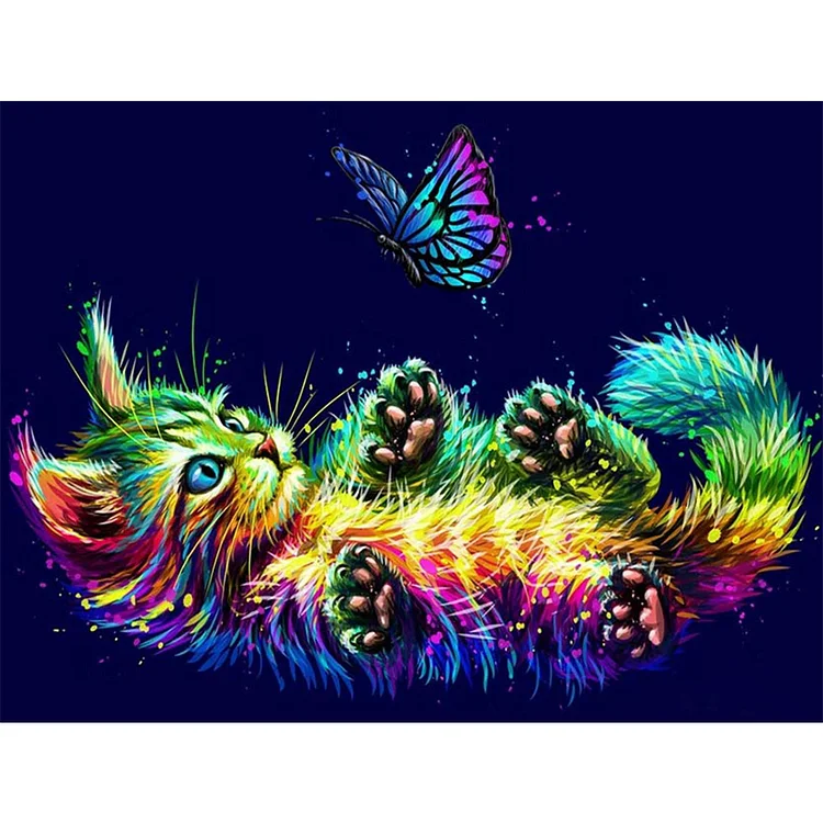 『YiShu』Cat Butterfly - 11CT Stamped Cross Stitch（50*63cm)