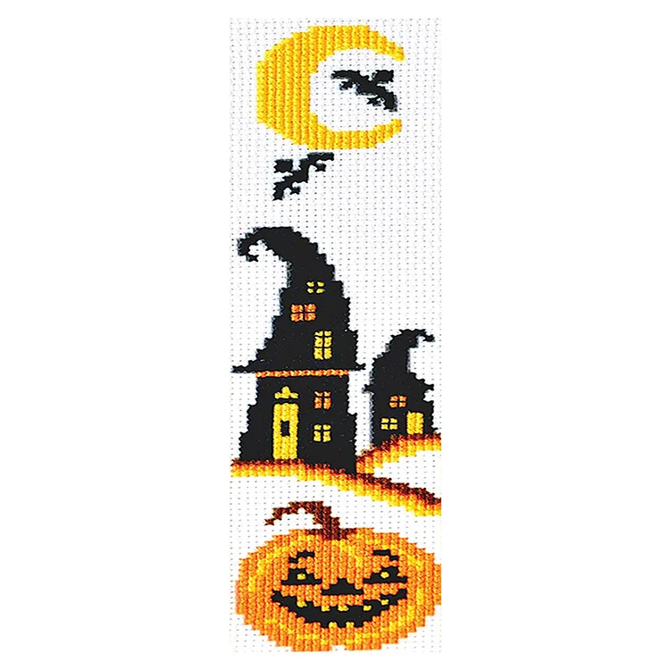 11CT Stamped Double-Sided Halloween Pumpkin Embroidery Bookmarks 18x6cm gbfke