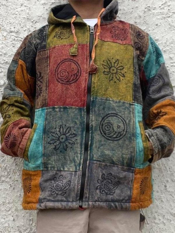 Men's Ethnic Print Jacket Long Sleeve Zip Jacket