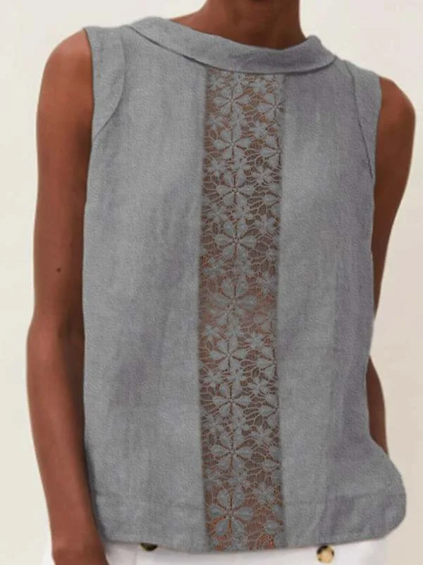 Hollow Sleeveless Fashion Cotton Linen Casual Shirt Tops