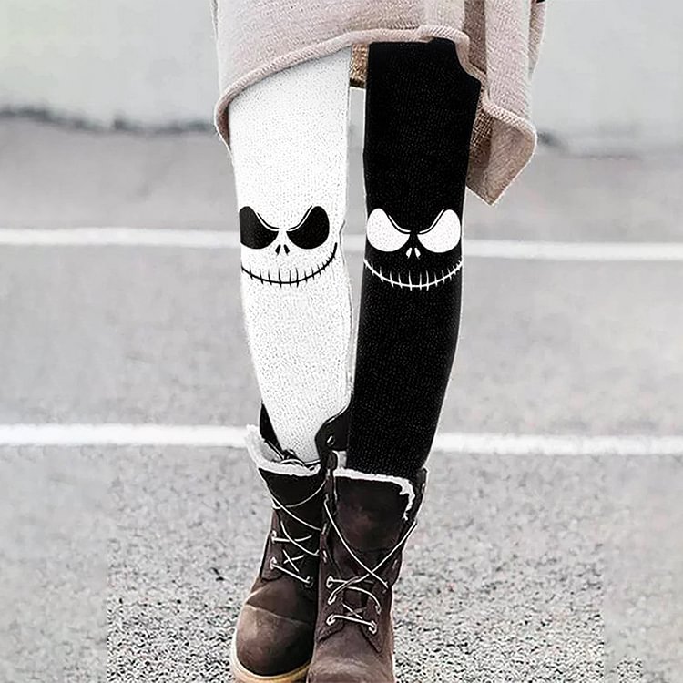 Halloween Print Contrast Color Casual Leggings
