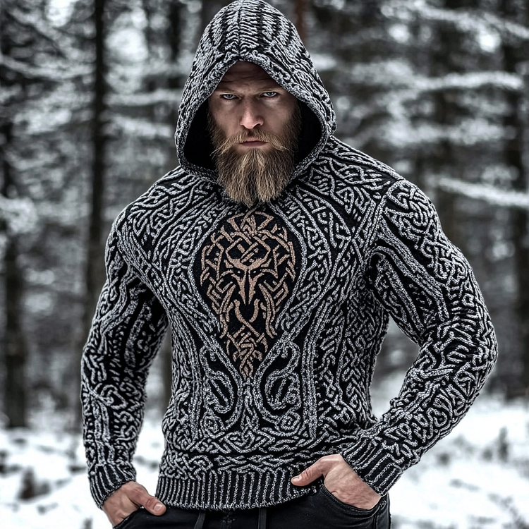 Men's Viking Metal Wolf Style Celtic Thick Hooded Sweater