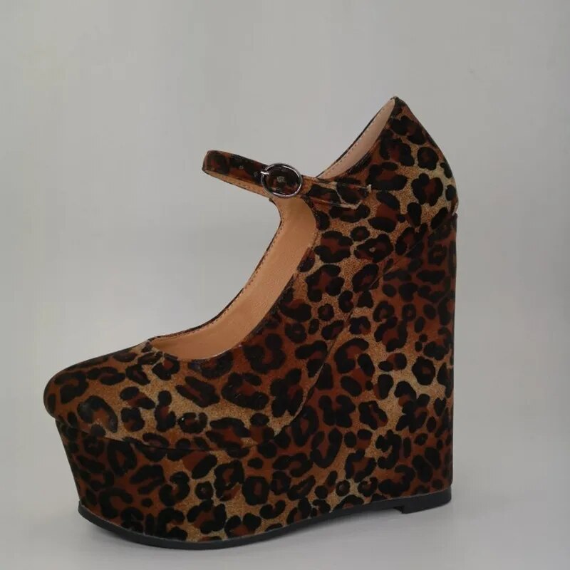 TAAFO Women's High Heels Round Toe Pumps Wedges Heeled Women's Shoes Leopard Patterned