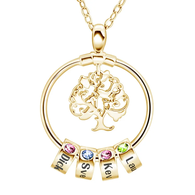 Personalized Family Tree Necklace with 4 Birthstones Gift for Mom