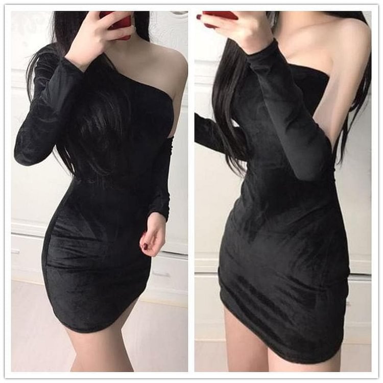 Black/Green Elegant Velvet Dress SP1811947