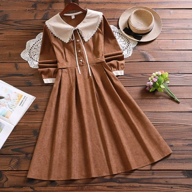Dark Academia Japanese Style Vintage Sweet Peter pan Collar Dress SP17084