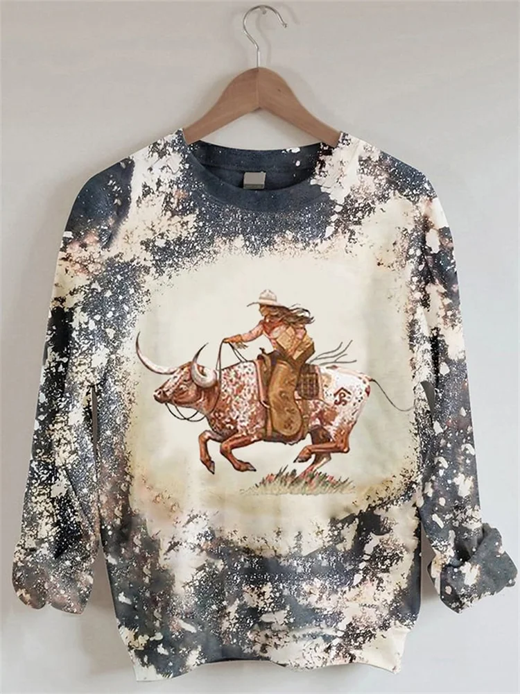 Western Cowgirl Tie Dye Drop Shoulder Sweatshirt