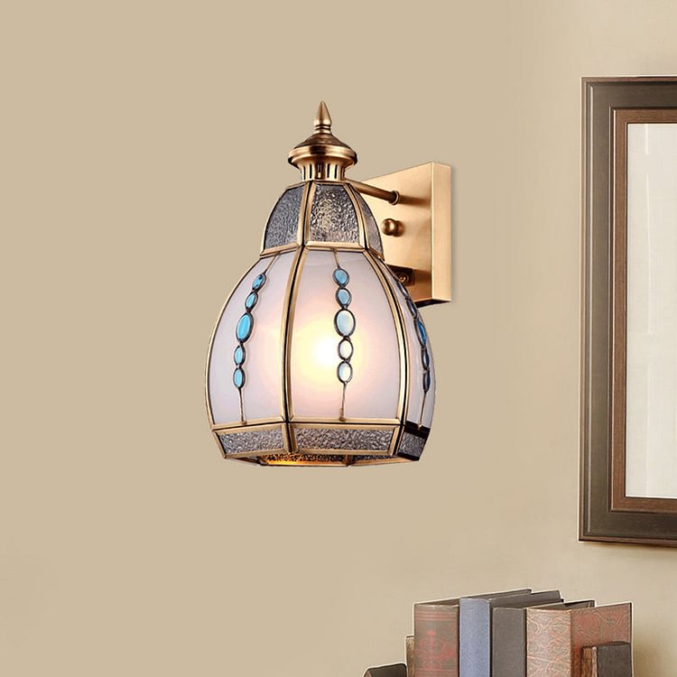 Traditional Gourd Shape Wall Lighting 1 Bulb Water and White Glass Wall Sconce in Brass