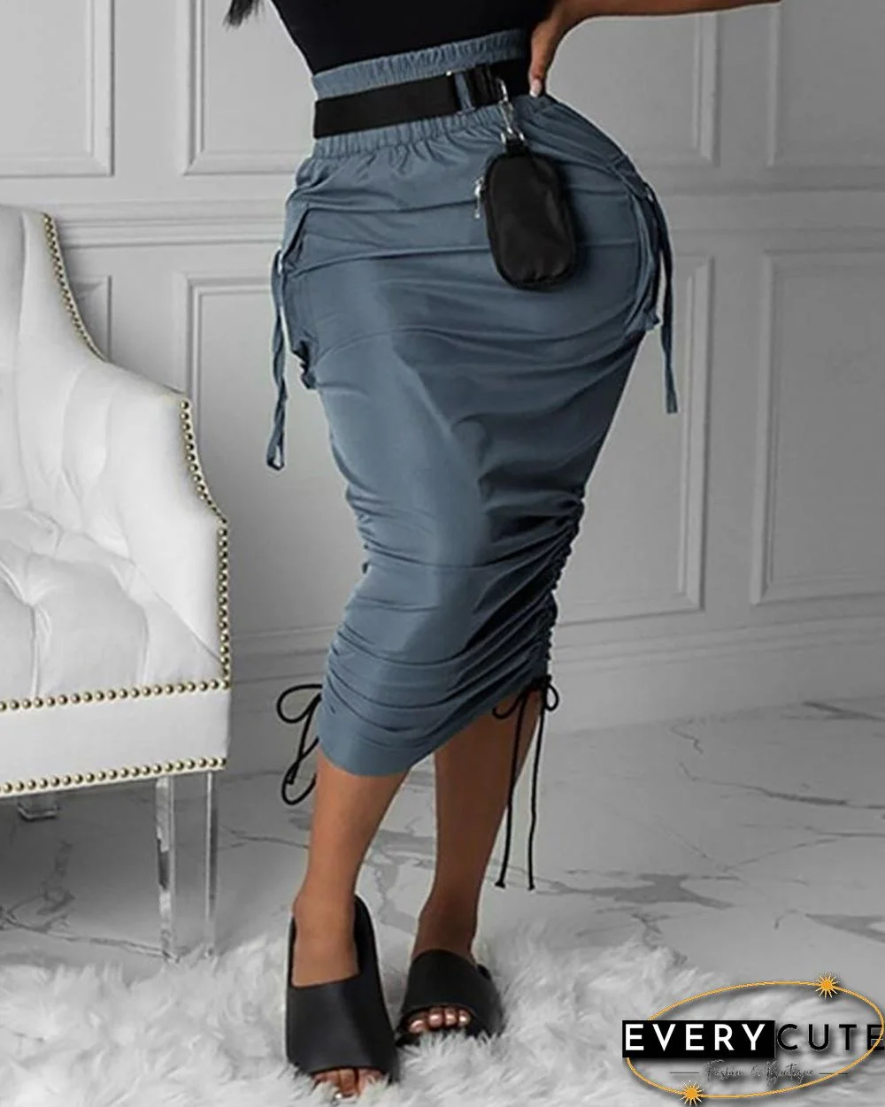 Pocket Design Ruched Maxi Skirt
