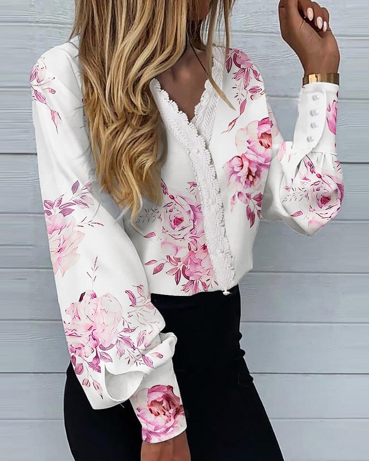 Plain Button Design Lantern Sleeve Shirt P13953