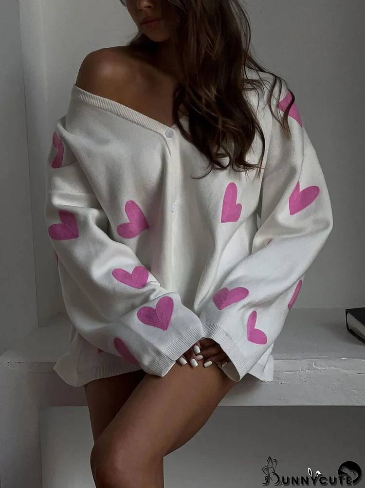 Heart Embroidered Knitted Cardigan