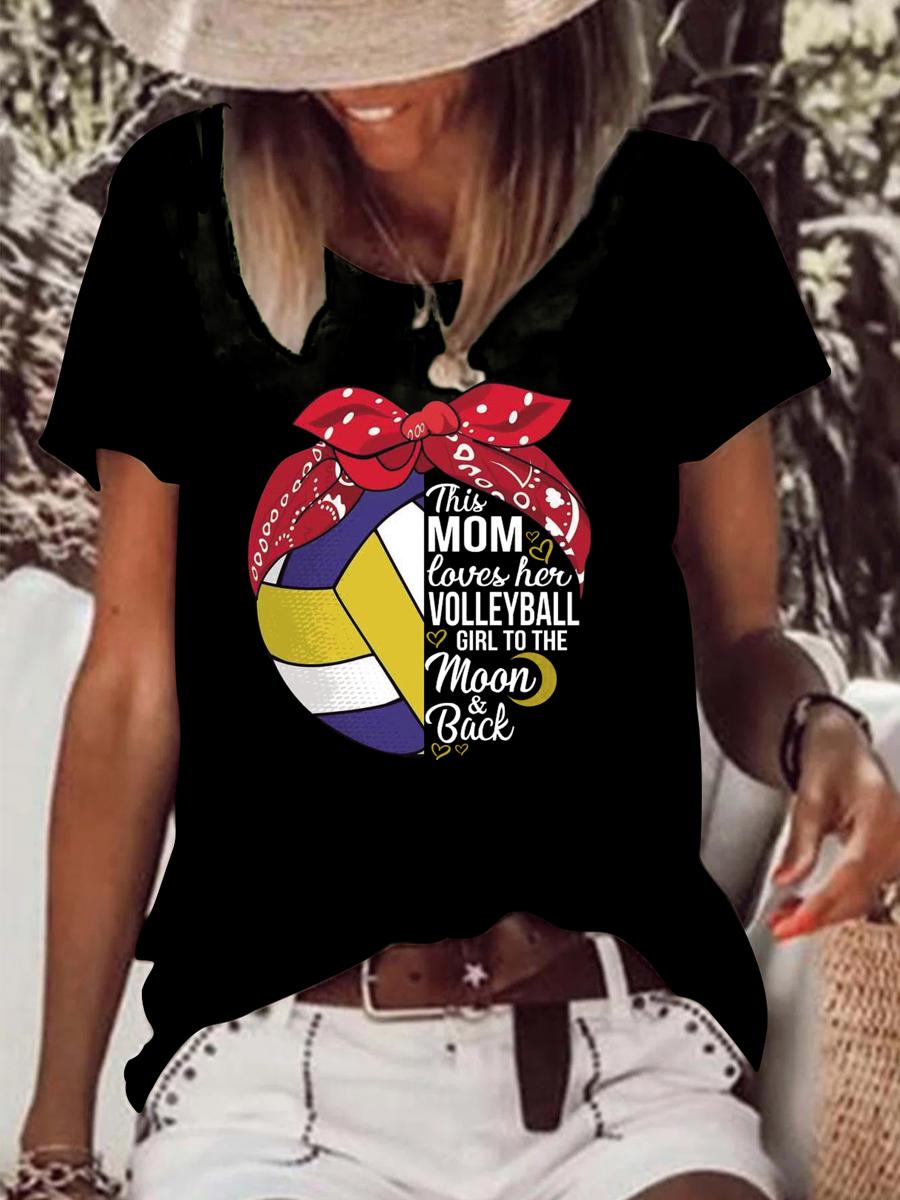 Loves Her volleyball Girl To The Moon' Back Raw Hem Tee-Guru-buzz