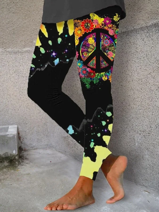 Women's Hippie Peace Tie Dye Print Yoga Leggings