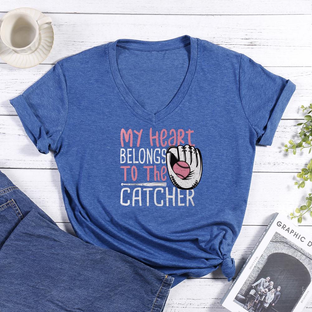 softball catcher V-neck T Shirt-Guru-buzz