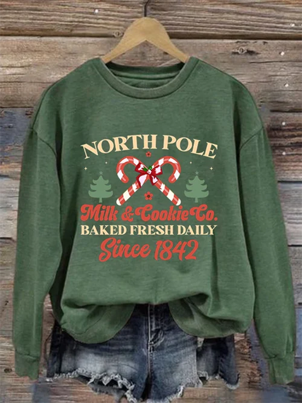 Women's North Pole Milk Cookie Co Baked Fresh Daily Since 1842 Sweatshirt