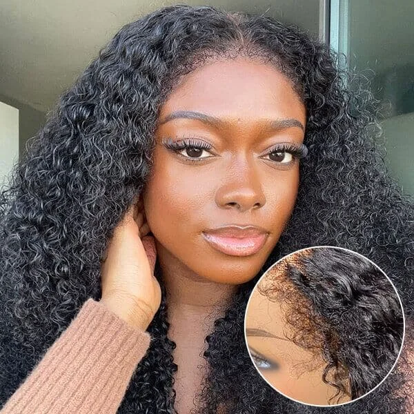 4C Edges Kinky Curly 5X5 Lace Closure Wig Culry Human Hair Wigs For Women Remy Hair