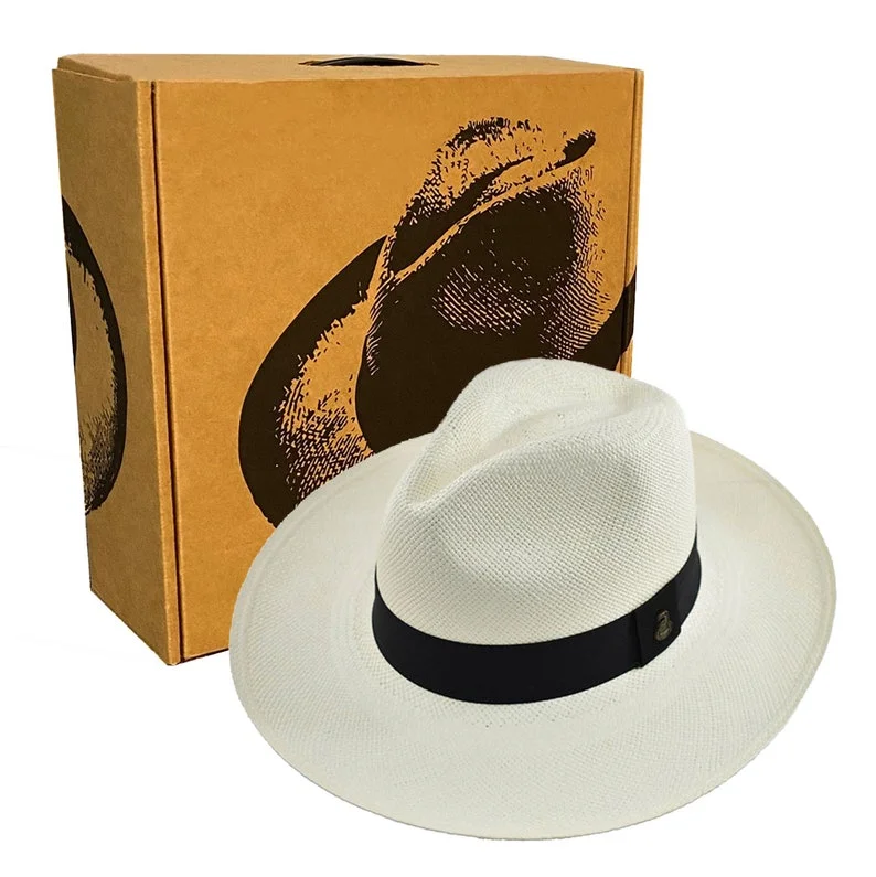 Original Panama Hat - Custom Band Color - Wide Brim Summer Fedora - White Toquilla Straw - Handwoven in Ecuador - EA - HatBox Included-FREE SHIPPING