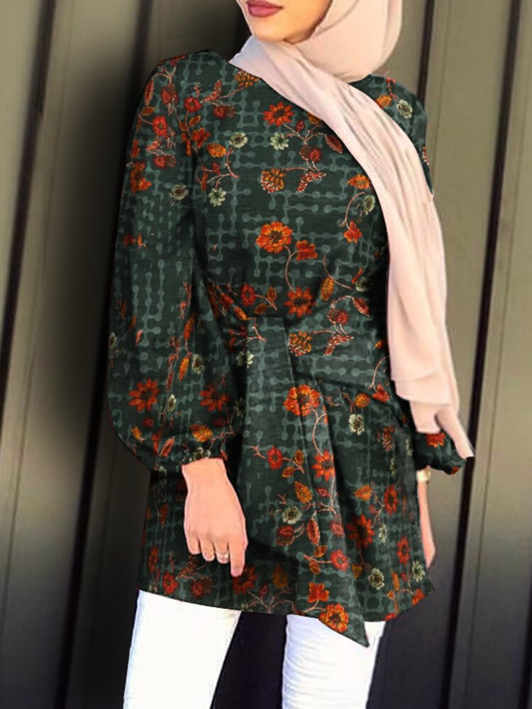 Ethnic Calico Print Puff Sleeves Casual Blouse For Women P1783638