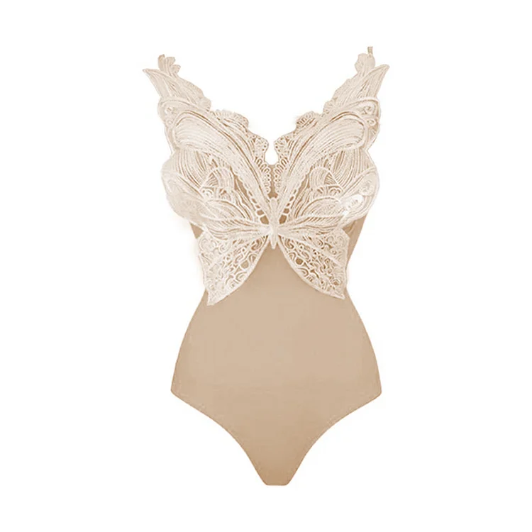 Flaxmaker Lace Butterfly Decor One Piece Swimsuit
