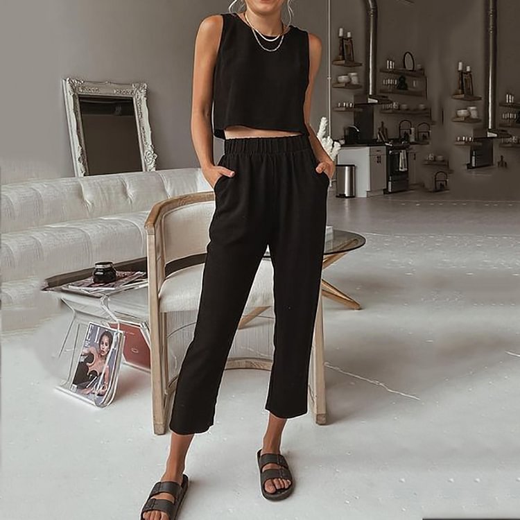 Comstylish Casual Loose Vest Trousers Two-Piece Set