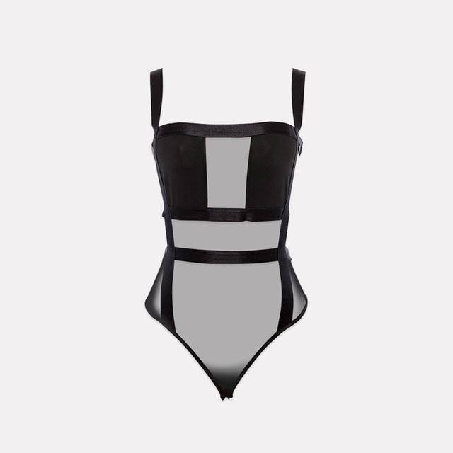 Summer Women Mesh Sexy Bodysuit Autumn Casual Hollow Out Strap Bodycon Black Party Club Bodysuit Body Tops For Women