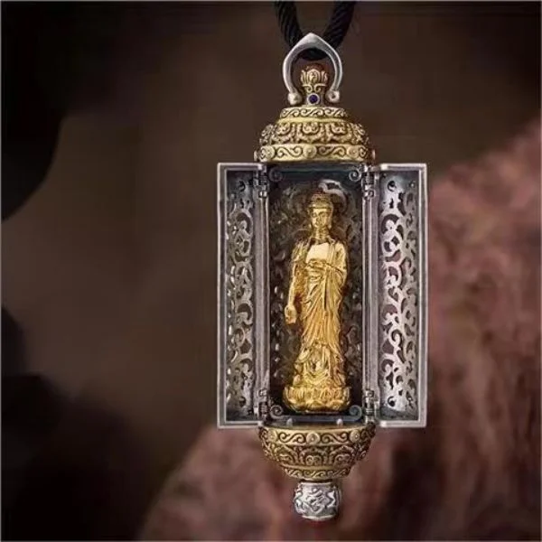 Sterling Silver Blossom See Buddha Ga Wu Box Pendant Necklace