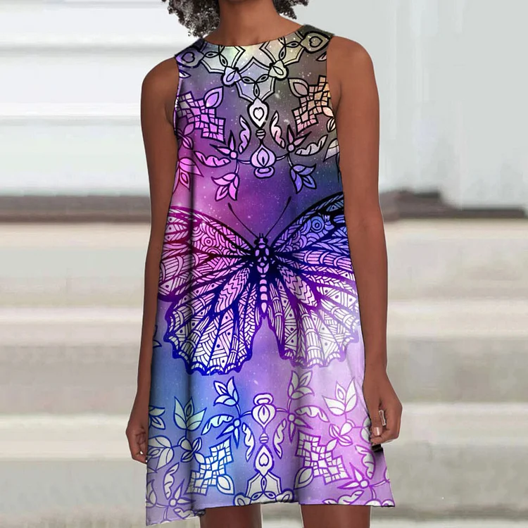 Vefave Gradient Butterfly Print Mini Dress