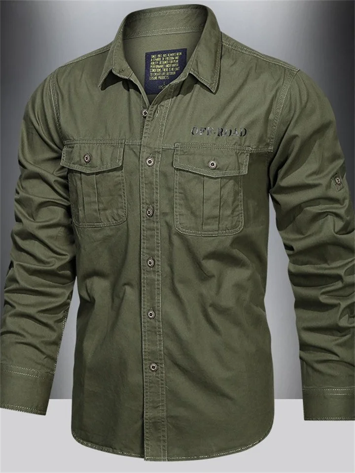 Men's Shirt Work Shirt Button Up Shirt Cargo Shirt Plain Solid Colored Collar Button Down Collar Black Army Green Khaki Beige Daily Long Sleeve Clothing Apparel Basic