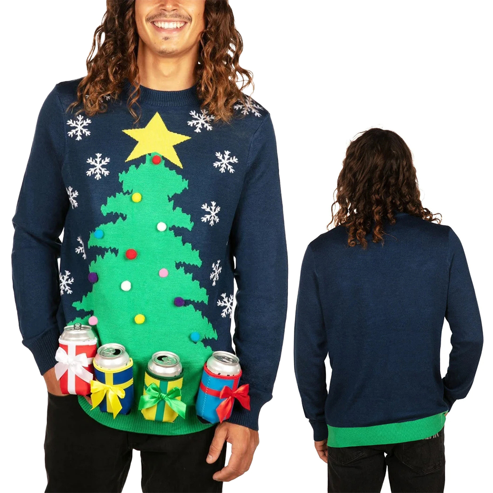 Ugly Christmas Sweater Men's Christmas Tree with BuiltIn Beer Holsters