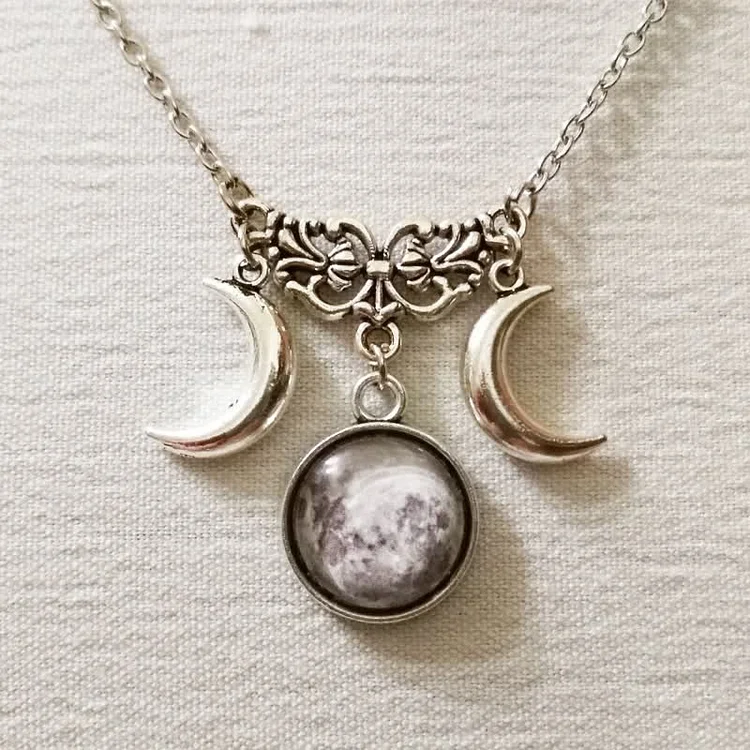 Olivenorma Vintage Double Crescent Moon Glass Necklace