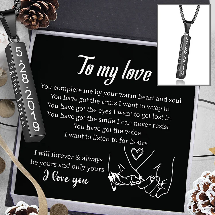 To My Love Vertical Bar Necklace Personalized 4 Side 3D Bar Necklace