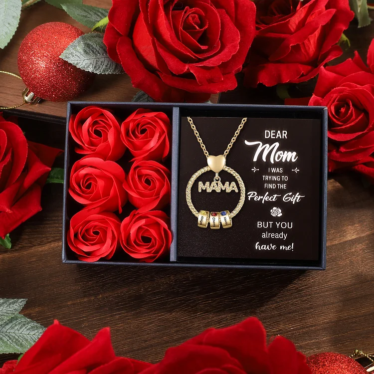 3 Names - Personalized Mama Circle Pendant Necklace Custom Names & Birthstones Necklace Rose Gifts