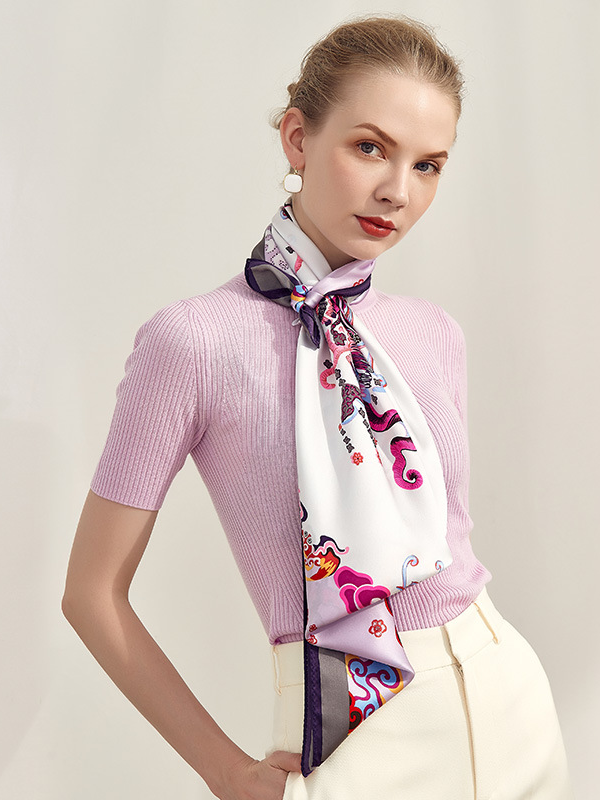 Purple Silk Scarf Wonderland Motif