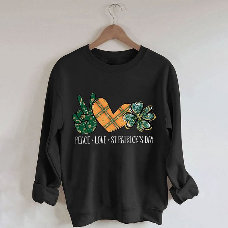 Comstylish Peace love St.Patrick's Day Printed Round Neck Long Sleeve Sweatshirt