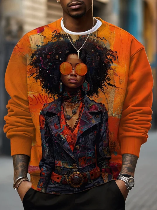 Men's Rock Punk Black Girl Art Print Casual Sweatshirt