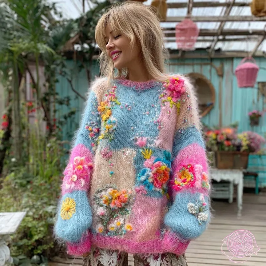 ✨Women's Floral Embroidery Patchwork Art Cozy Knit Sweater