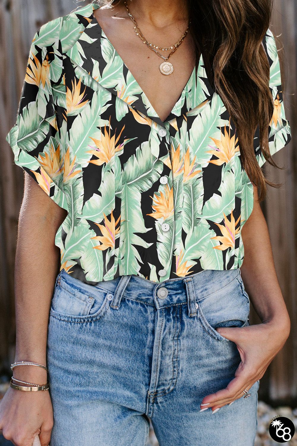 Printed Button Front Top | 168DEAL