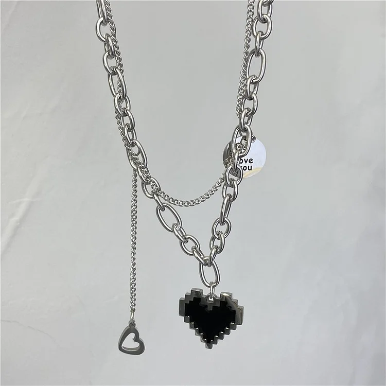 Double Heart & Disc Charm Layered Necklace