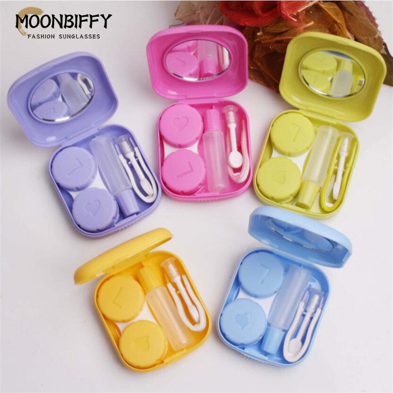 Mini Plastic Contact Lens Case with Mirror Portable Travel Kit Make Up ...