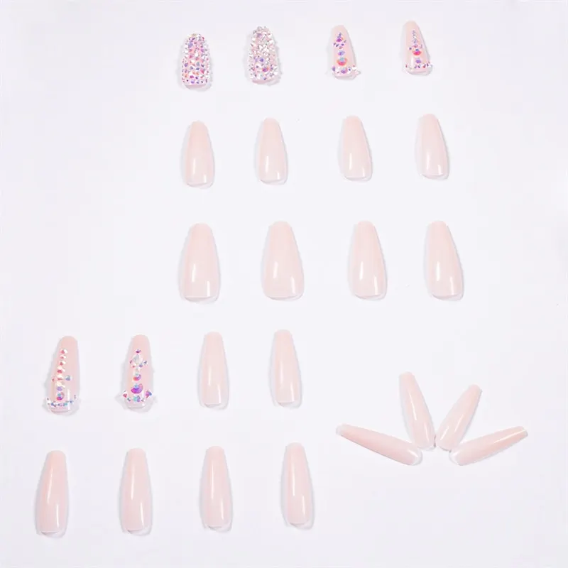 Churchf Nude Fake Nails Set Press On Faux Ongles With Rhinestone Designs