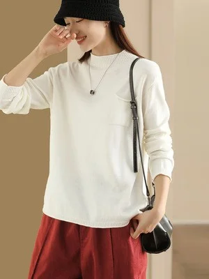 Simple Knit Solid Color Blouse