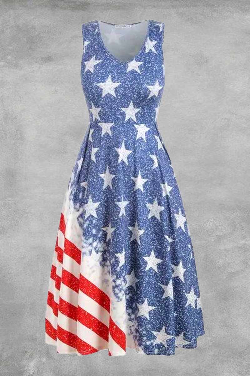 American Flag Plus Size A Line Midi Dress