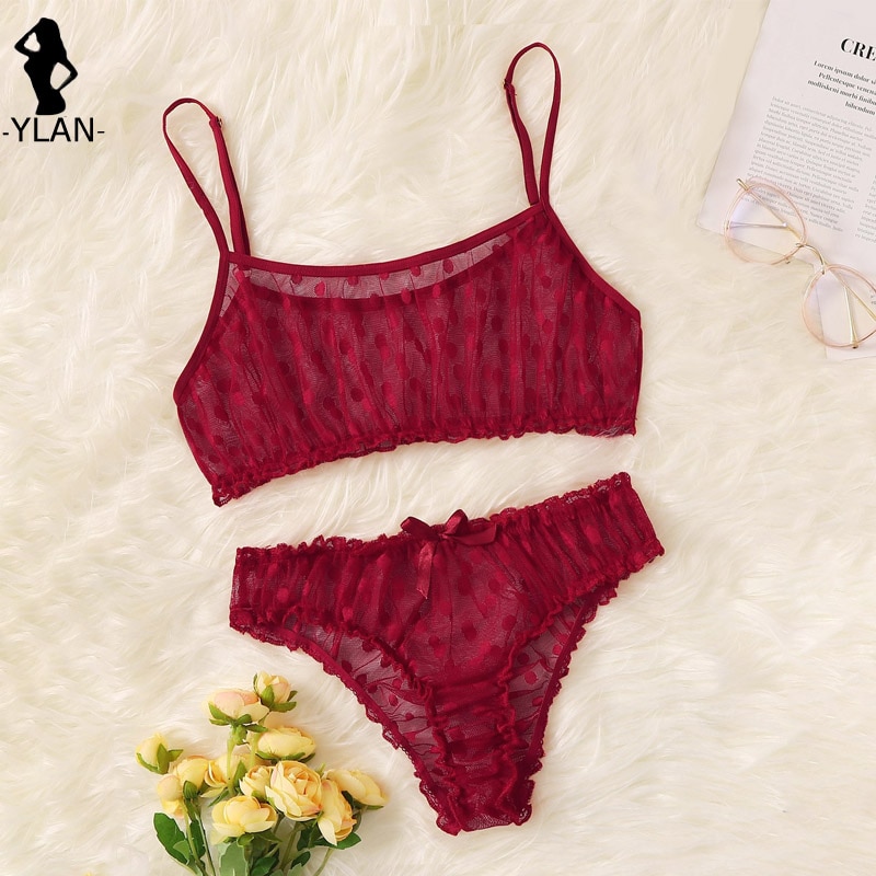Billionm Woman Bra Set Polka Dot Lingerie Set Mesh See Through