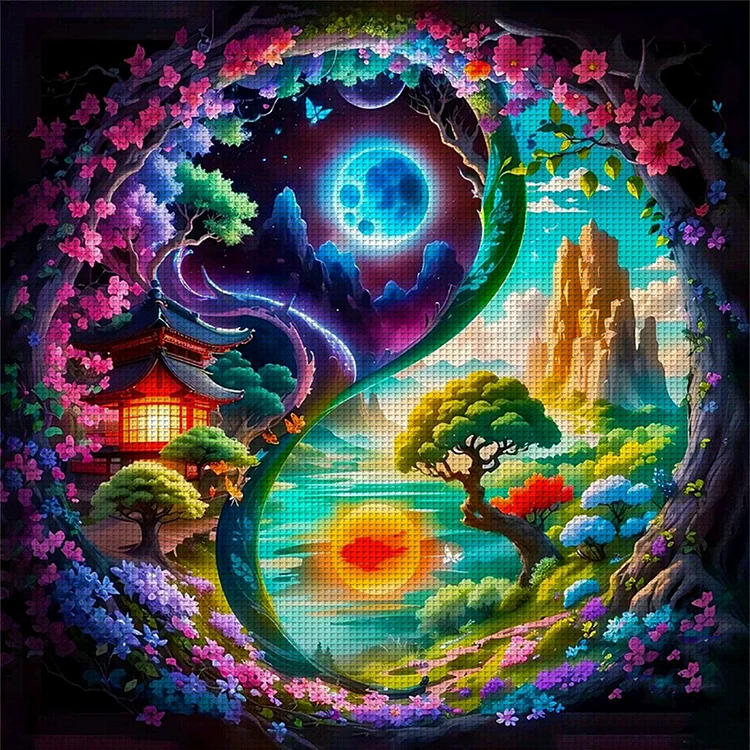 【Huacan Brand】Tai Chi Yin And Yang-Landscape Diagram 11CT Stamped Cross Stitch 45*45CM