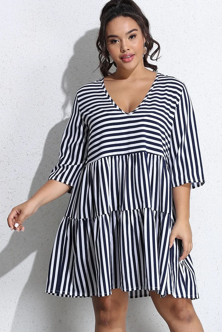 Striped plus size dress P15583
