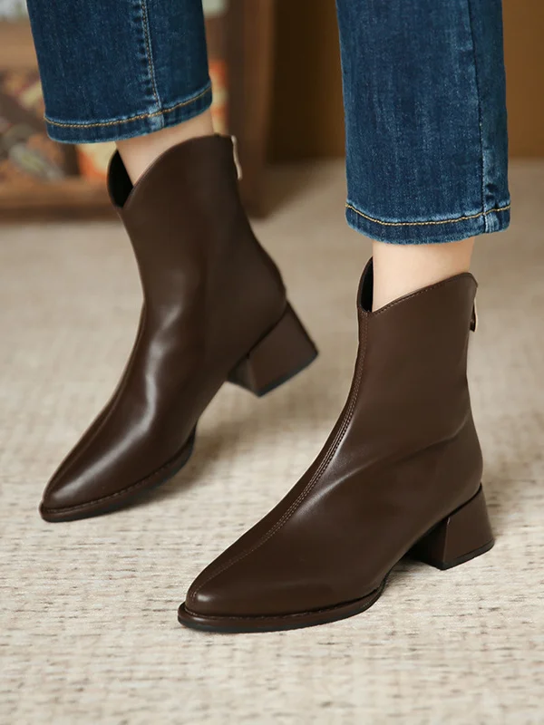 Pointed-Toe Split-Joint Zipper Boots Chelsea Boots