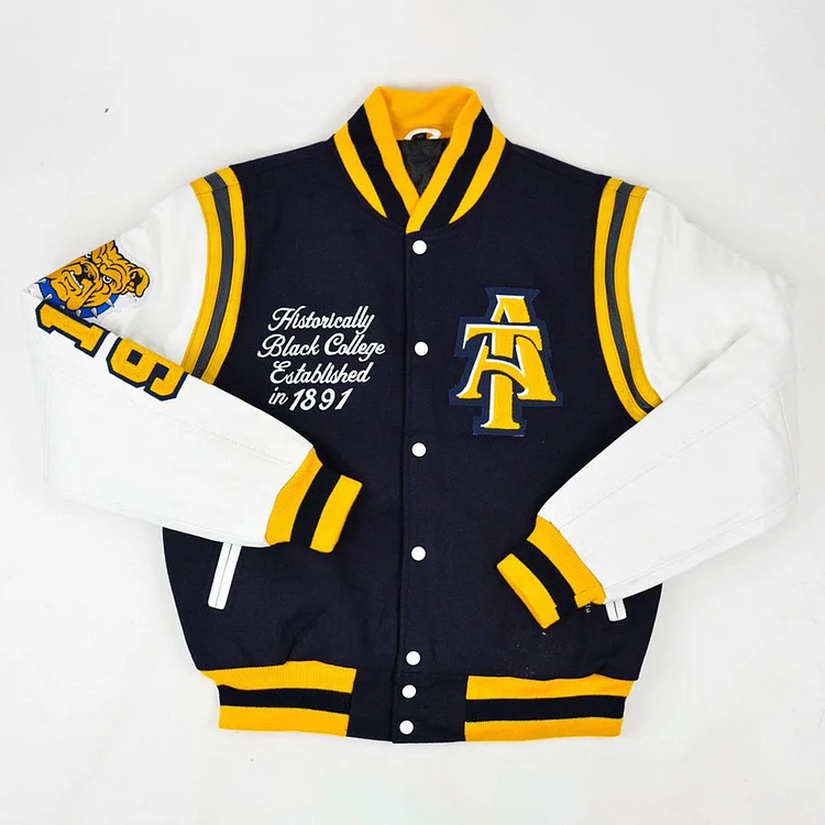 Retro college style yellow and white contrast baseball jacket jacket