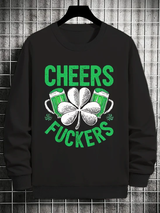 Men's Cheers Clover Print St Patrick's Day Casual Sweatshirt