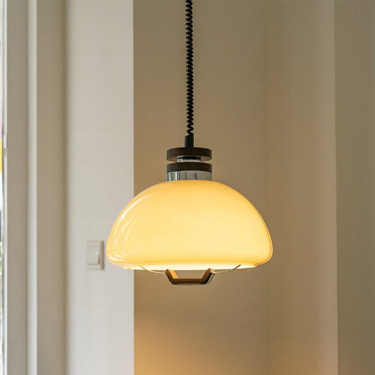 Traditional Vintage Hemisphere Iron Solid Wood Glass 1-Light Pendant Light For Bedroom